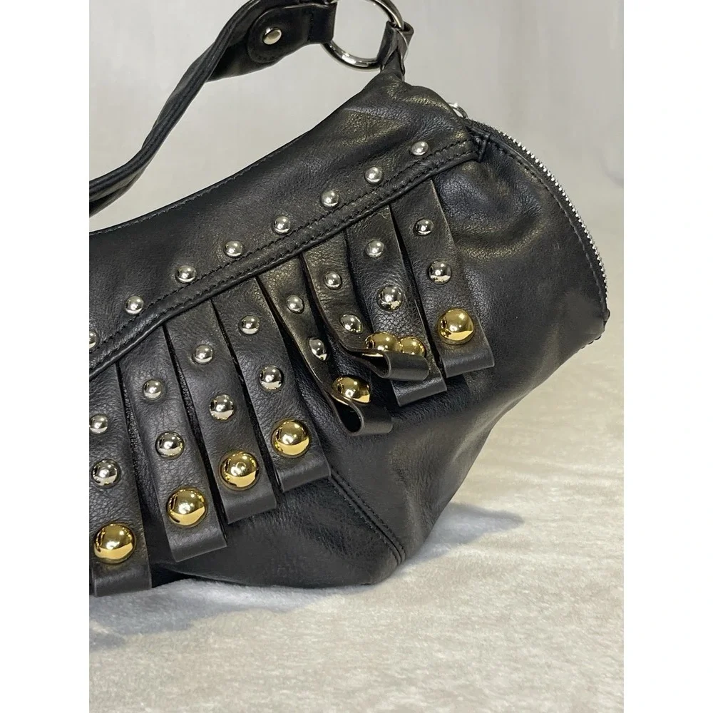 NEW B Makowsky Las Vegas Hobo Handbag Black Studded Leather Shoulder Bag Purse